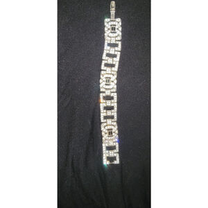Vintage Graziano Rhinestone Bracelet Art Deco Style Silver Tone Statement Wide